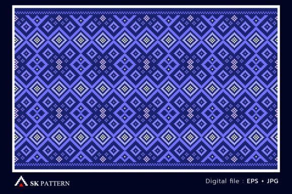 Blue Embroidery Cross Stitch Continuous