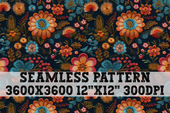 Embroidery Flowers Seamless Pattern