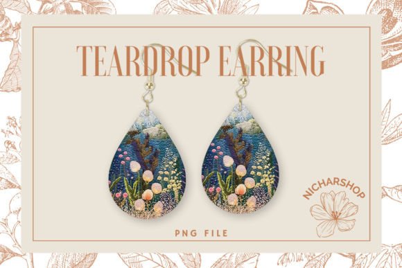 Flower Embroidery Teardrop Earring for Branded Merch
