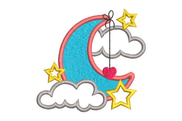 Moon Cloud and Star with Heart Embroidery